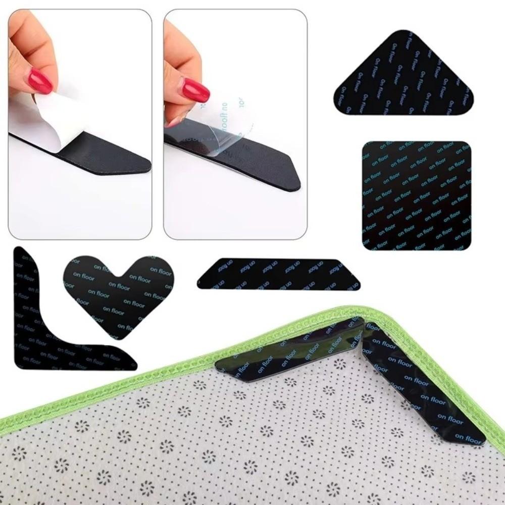 4Pcs Strong Adhesive Non-slip Carpet Stickers Reusable Traceless Self Adhesive Rug Stickers Washable Mult Shapes Mat Fastener