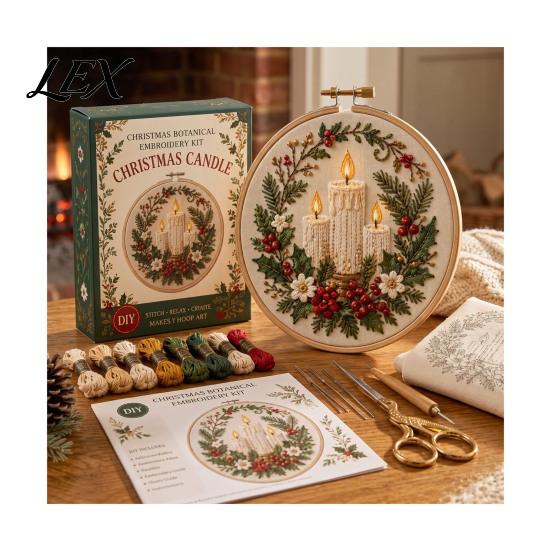 Holiday Theme Embroidery Projects Christmas Kit for Beginners, Pre-Printed Pattern Full Set Art And Craft Kits Adults of Tools, DIY Needlework Festive