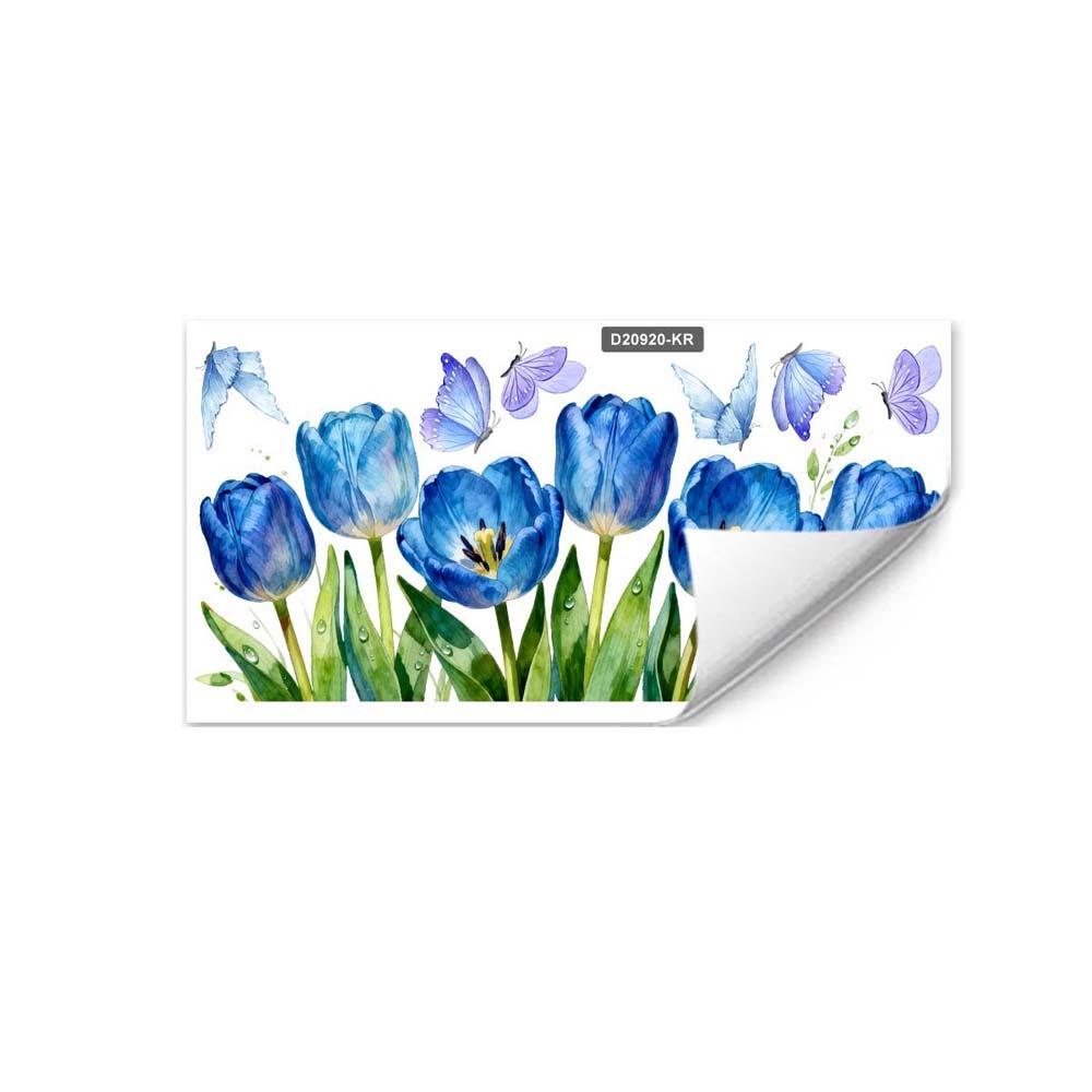 

Tulip and Leaf Colorful Flower Window Stickers Flower Butterfly Glass Wall Decal Glass Electrostatic Film Floral Print Rose