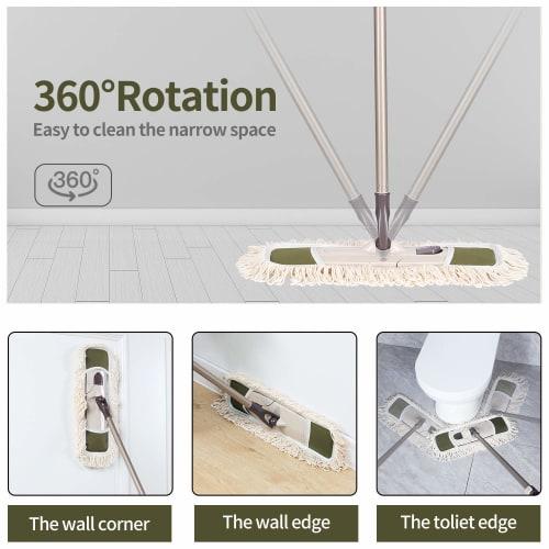 Eyliden Dust Mop with Two Reusable Washable Pads - One-Touch Replacement, Adjustable Height Handle, Wet & Dry Mop for Floor Cleaning, Hardwood, Lamina