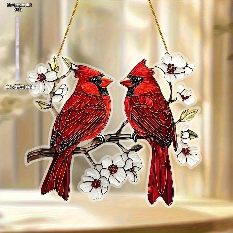 Valentine'S Day Decoration Featuring A Red Cardinal and Floral Design, Perfect for Bohemian-Style Home, Office, or Garden Decor, No Batteries Required