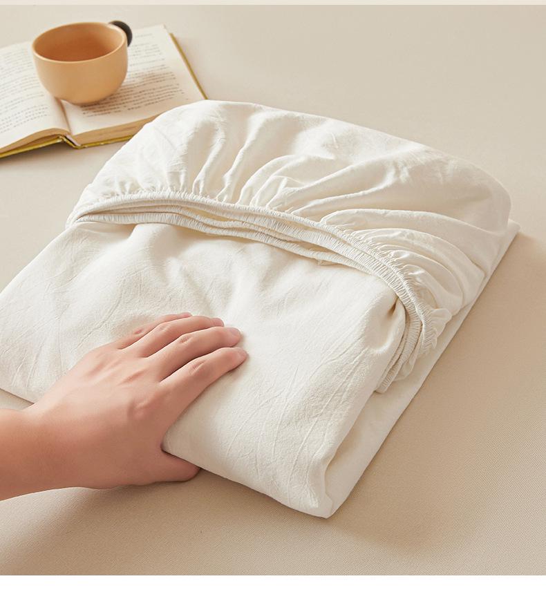 Pure Cotton Weave Washed Fitted Sheet - Solid Stripe Mattress Protector
