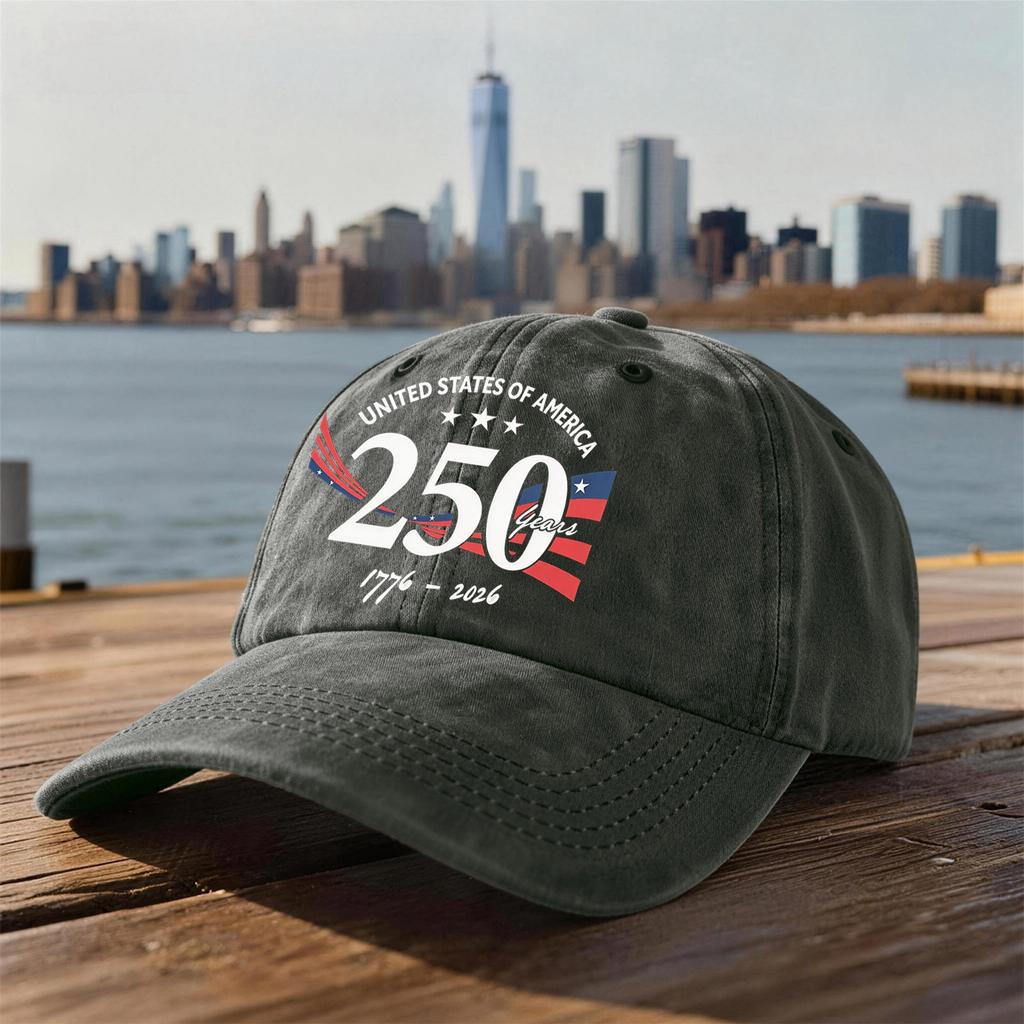United States of America 250 Years Anniversary Adjustable Baseball Cap 1776 to 2026 Embroidered Cotton Hat Unstructured Dad Cap