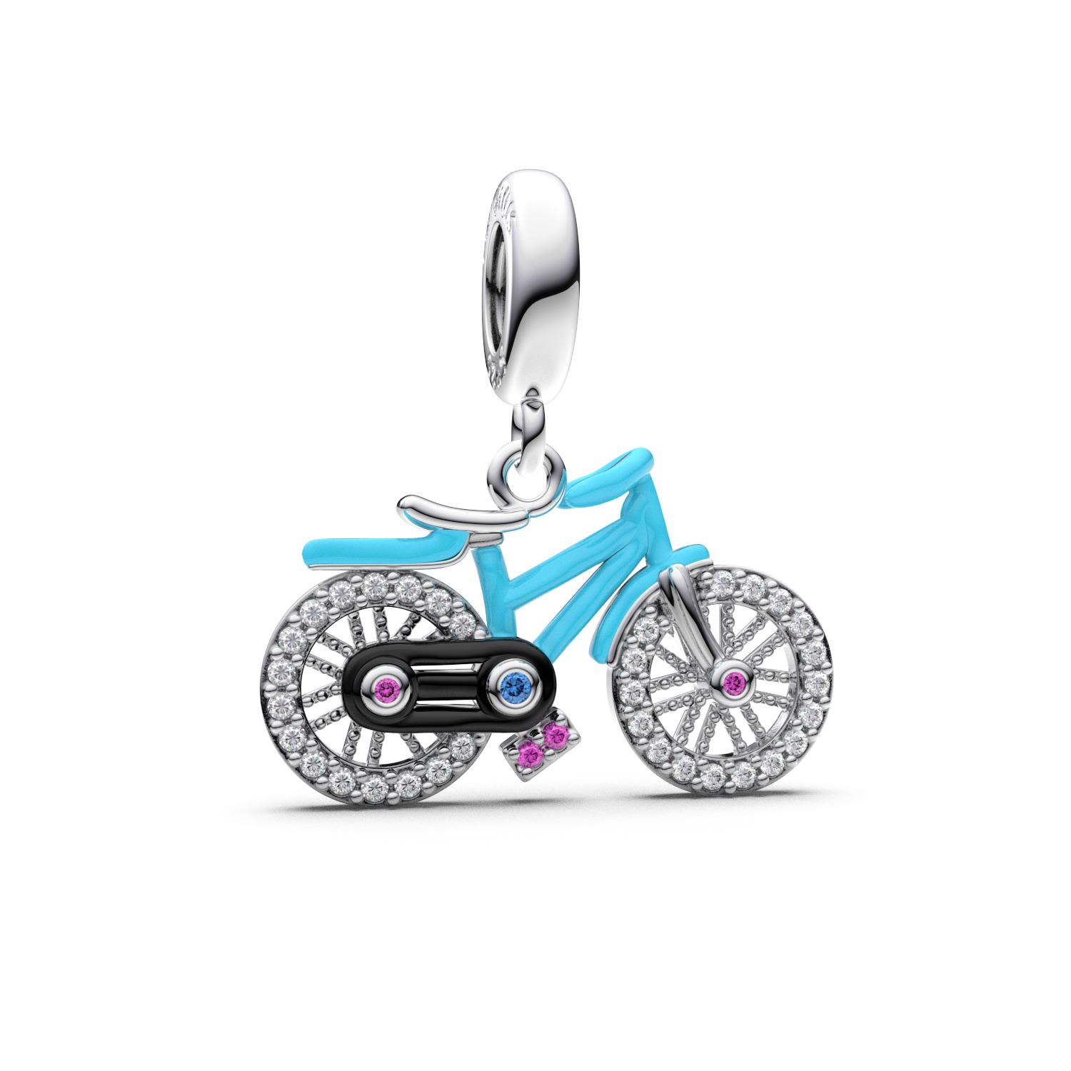 

925 Silver Blue Bicycle Dangle Charms for Original Bracelet & Necklace Cubic Zirconia Paved Sports Jewelry Gift