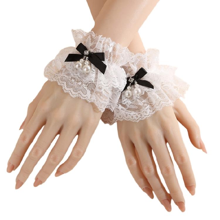 

Elegant Anime Arm Cover Lace Decorative Sleeves With Pearls Bowknot Design Fashion Accessory Arm Decors for Women Girl чёрный