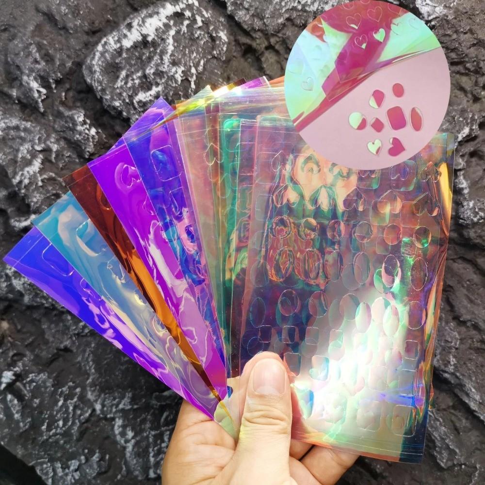 11pcs Aurora Glass Nail Foil Sticker Ice Glass Paper Iridescent Nail Film Decals Chameleon Reflective Nail Stickers