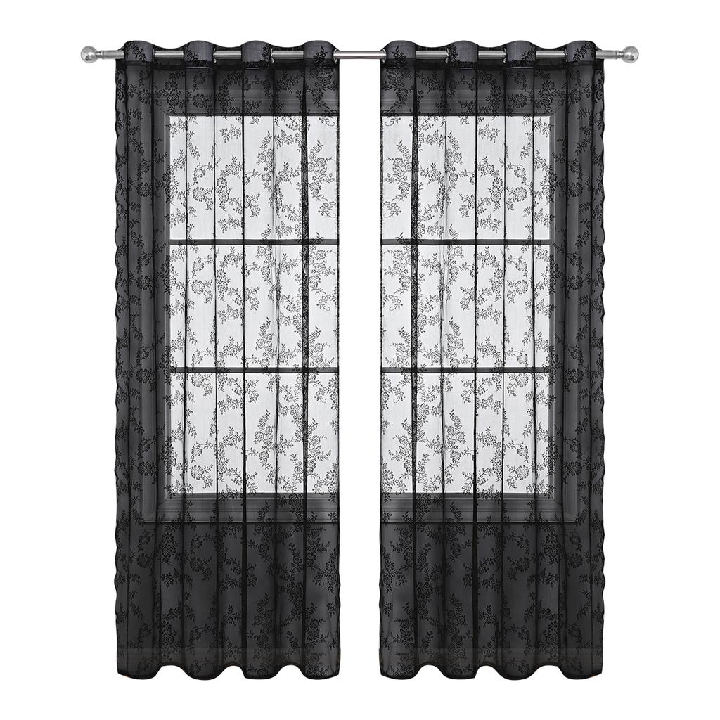 1/2 Panels Sheer Curtains Floral Semi Transparent Light Filtering Rod Pocket Voile Drapes Window Curtain for Bedroom Living Room