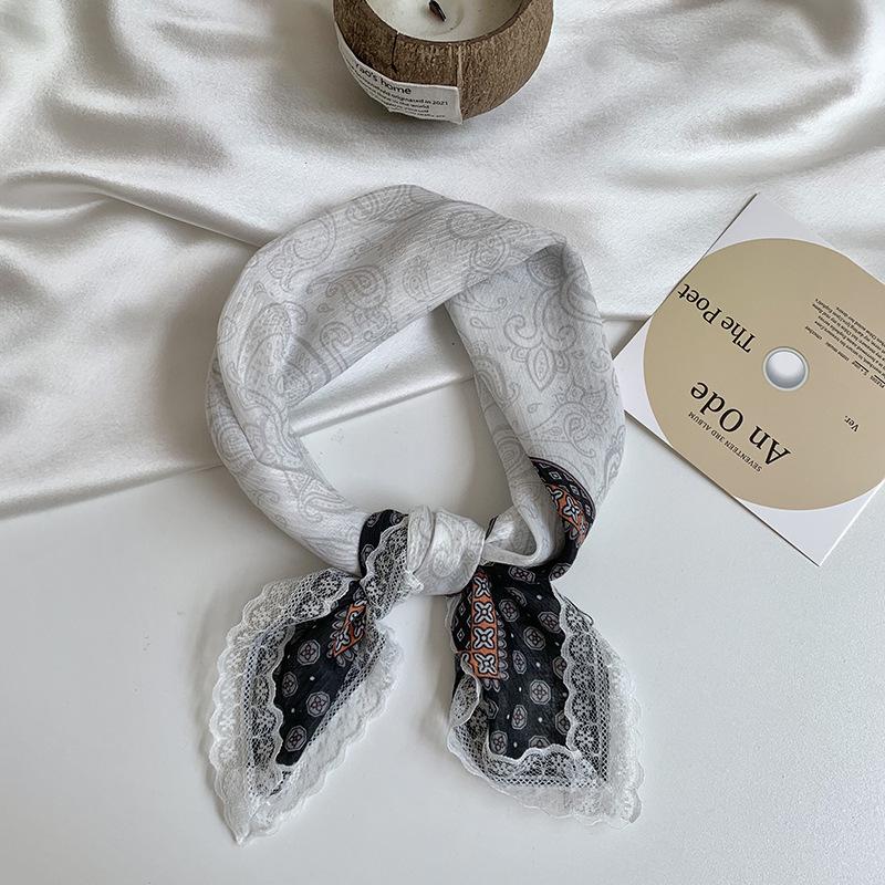 Headscarf summer female pastoral style sweet and fresh decorative scarf lace silk scarf neck small square hair accessories