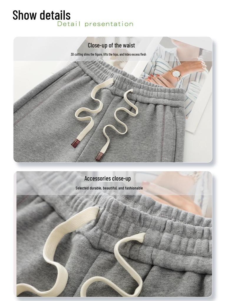 Women's Gray Scimitar High-Waisted Wide-Leg Sweatpants, 2025 Spring/Autumn Collection - Slimming, Loose, Straight-Leg Casual Sports.