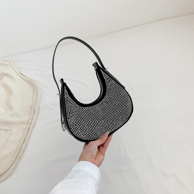 Stylish Street Fashion Pu Hobo Bag For Women 2023 Crescent Handbag Black Silver Colorful
