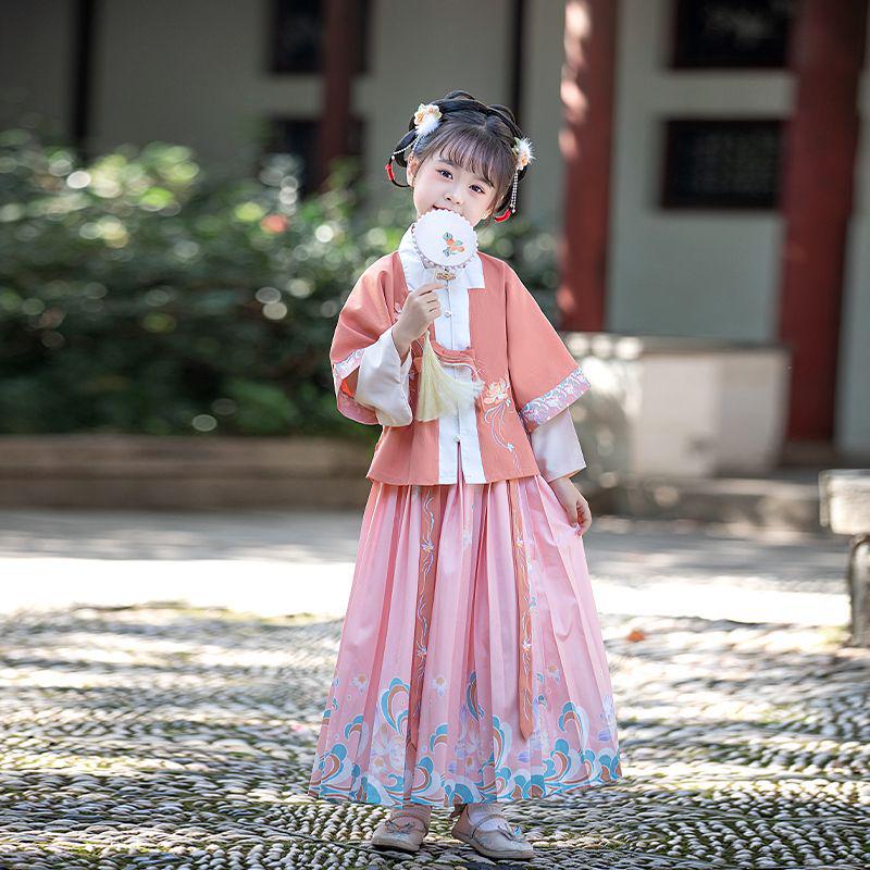 Hanfu Girls' Spring & Autumn Three-Piece Tang Suit: Chinese Style Fairy Ming Dynasty Children's Clothing
