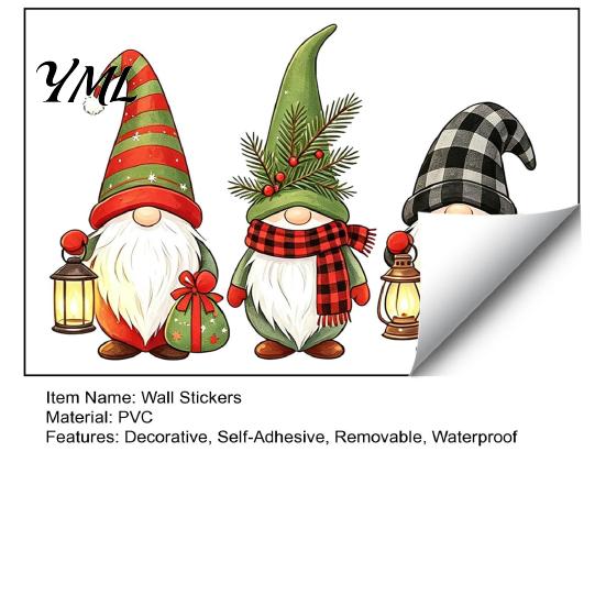 Christmas Wall Decals Gnome Stickers, Removable PVC Waterproof Decals, Self-Adhesive Goblin Easy Peel Art And Stick Decor for Holiday Home Living Room