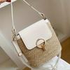 Women's Lightweight Straw-Textured Handbag with Golden-Tone Ring Lock Closure - Adjustable Strap, Spacious Interior Pocket, Spring Summer Beach Tote