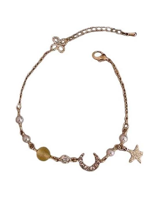 Exquisite Armbänder für Frauen, Stern-Mond-Zirkon-Perlenarmband, einfach