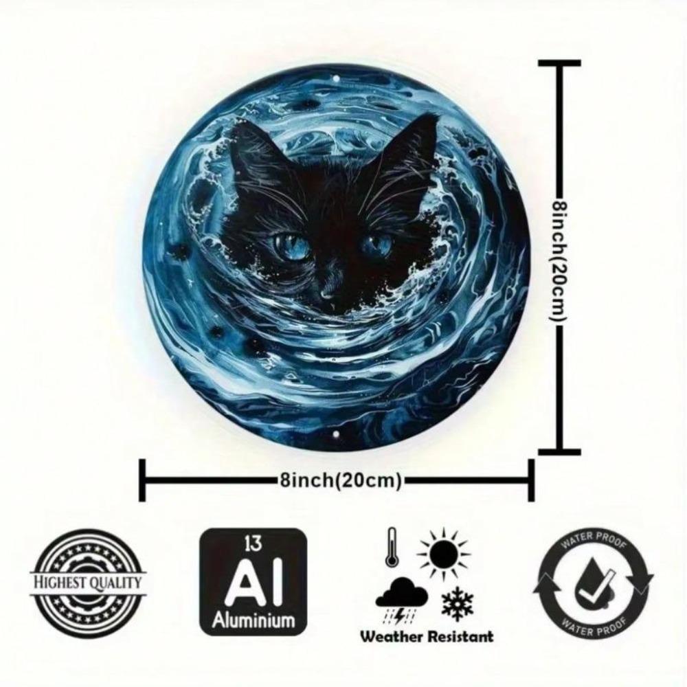 Metal Art Black Cat Face Water Design Home Office Beach Villa Wall Decor Gift