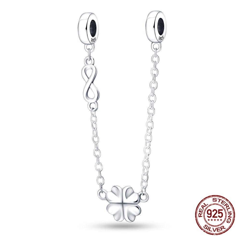 Original 100% 925 Silver Star Moon Safety Chain Fit 925 Original Bracelet & 3mm Bracelet DIY Jewelry Making Women Gift