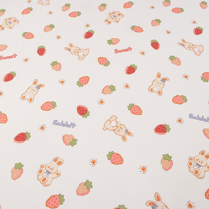 Set 3 Piese Iepure Căpșună Cearceaf Prietenos cu Pielea 100% Poliester 1 Cearceaf cu Elastic 2 Fețe de Pernă Husă Protectoare pentru Saltea Fără Umplutură pentru Pernă