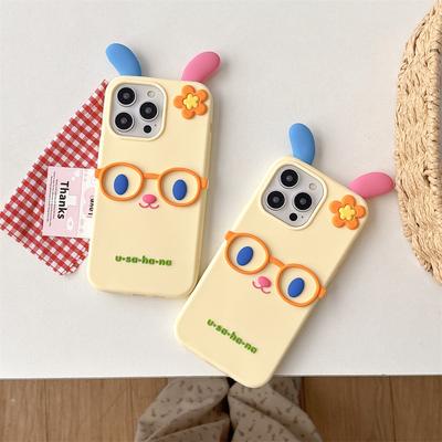Newest Cute 3D Cartoon Glasses Rainbow Rabbit Soft Silicone Phone Case for iPhone 11 12 13 14 16 Pro Max Shockproof Cover