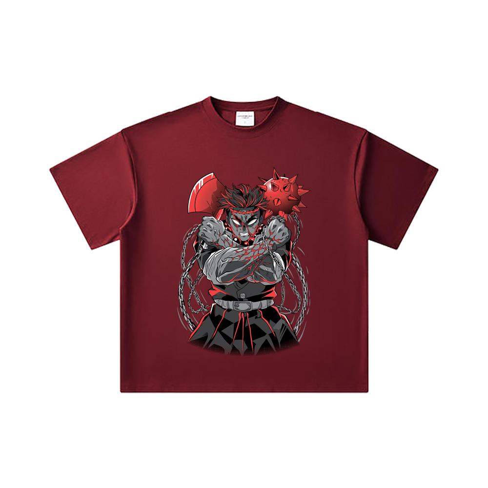 

260 GSM Double Yarn 32 Count 100% Cotton Demon Slayer V24 Gyomei Print Unisex Heavy Cotton T Shirt 2XL вина червоного кольору