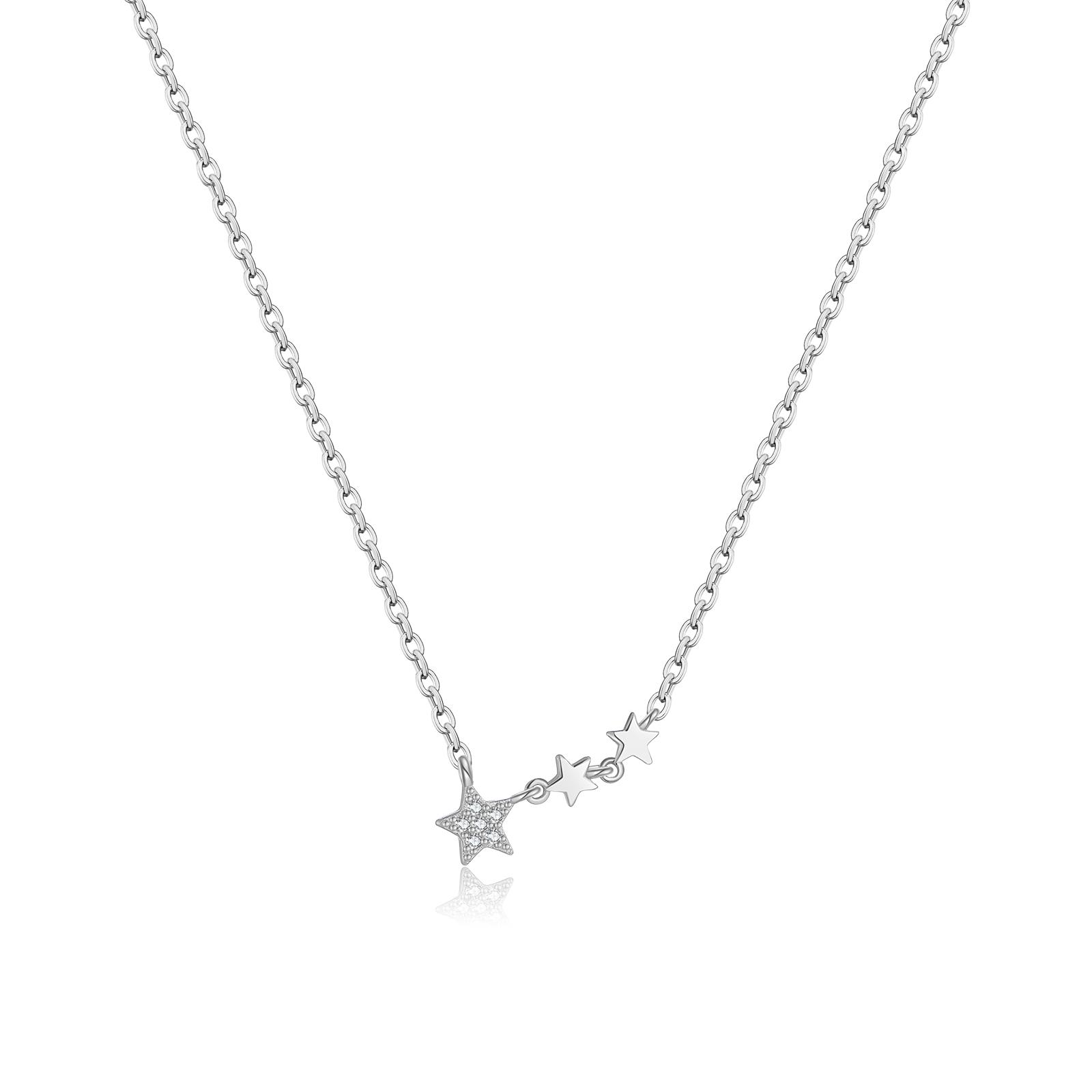 

Sterling Silver Three Star Pendant Zircon Long Necklace Charm Women Delicate Luxury Anniversary Gift Fine Jewelry серебряный