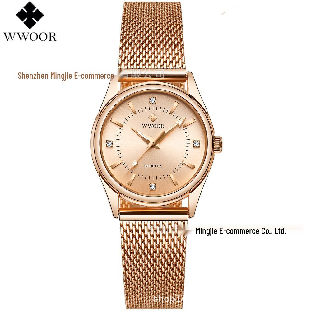 WWOOR 8852 Women s Waterproof Mesh Strap Quartz Watch - Fashionable and Simple Casual Wristwatch