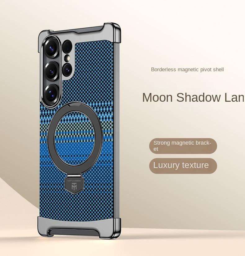 For Samsung Galaxy S25 Ultra S24 Ultra Carbon Fiber Texture Frameless Magnetic Stand Anti-Fingerprint Phone Case