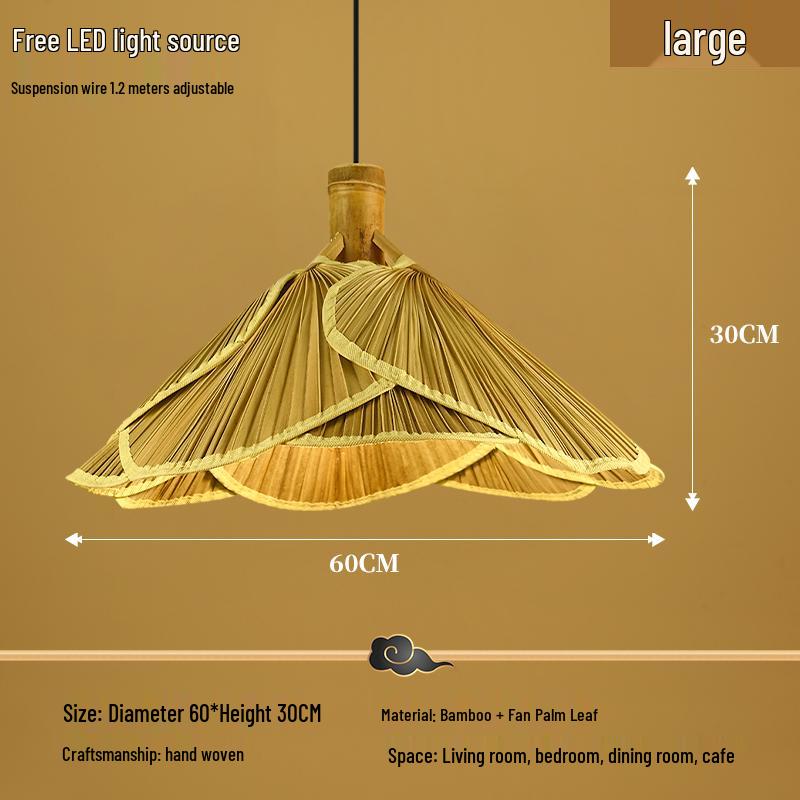 Bamboo Woven Pendant Light - Japanese Lantern for Dining, Restaurant, or Tea Room. Rattan Straw Hat Lampshade with New Chinese Art Design.
