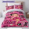Betty Boop Pattern Bedding Set Quilt Cover Pillowcase Home Decor Gift (1 * Duvet Cover + 2 * Pillowcase, Without Core)
