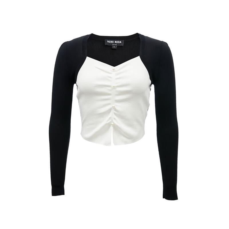 VEROMODA Women's Spliced Slim-Fit Pleated V-Neck Knit Top