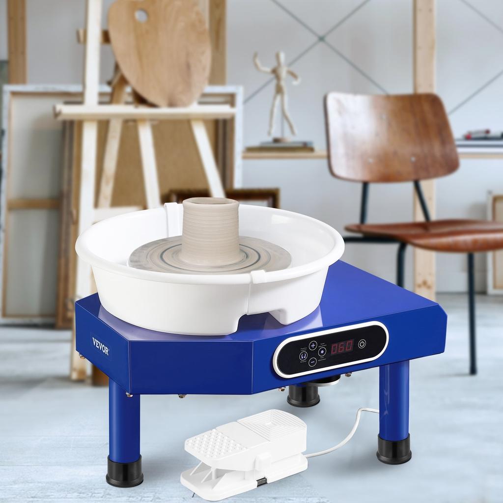 Töpferscheibe, 10 Zoll Keramikrad Formmaschine, 60-300 U/min Einstellbare Geschwindigkeit mit Fußpedal, Abnehmbares ABS-Becken, Manuelles LCD-Panel, Modellieren