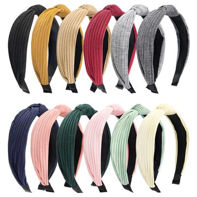 Headband Solid Color Knitted Cotton Wide Edge Headband Ladies Cross Knot Headband