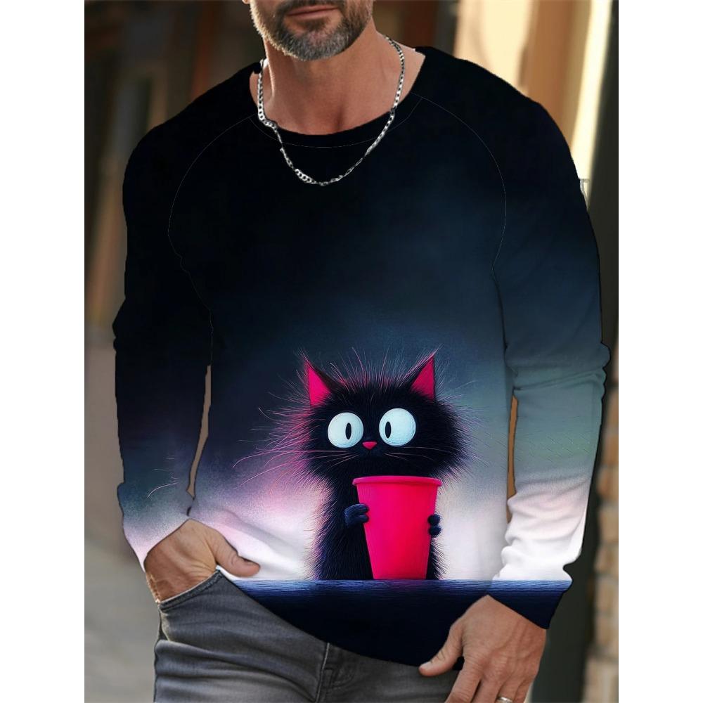 Funny 3D Animal Print Men's T-shirts Hip Hop Trend Harajuku Street Clothes Autumn Loose Top Fashion Long Sleeve T-shirts