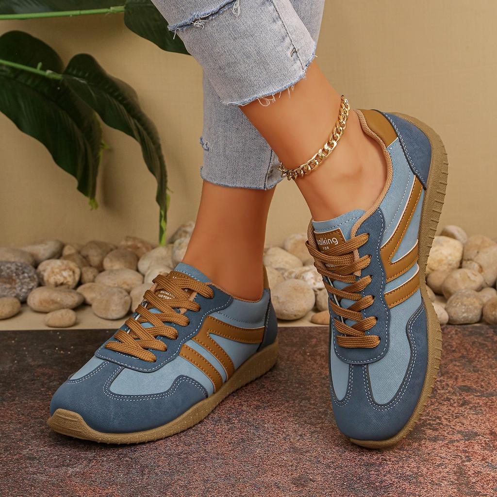 Damen Übergröße Deutsche Trainer Sneaker, Retro Colorblock Patchwork Freizeitschuhe, Komfort Flache Gehenschuhe für Damen