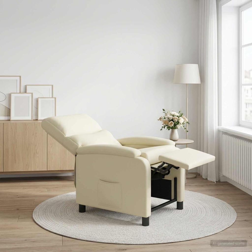 Recliner Chair Cream Faux Leather