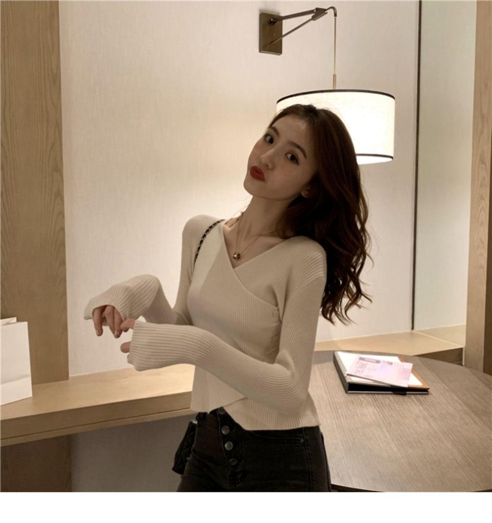 Damen V-Ausschnitt Slim Fit Langarm Strickpullover - Herbst/Winter 2025 Koreanischer Stil