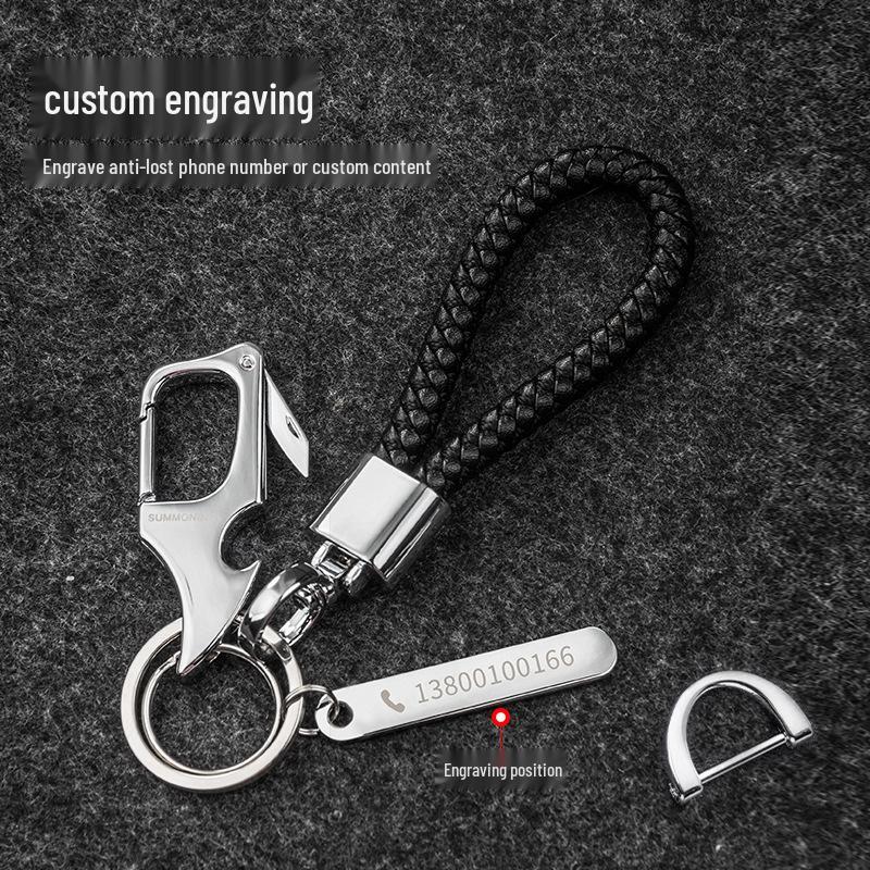 Men's Waist-Mounted Keychain with Box Cutter, Creative Key Ring, Anti-Lost Phone Number Tag Pendant