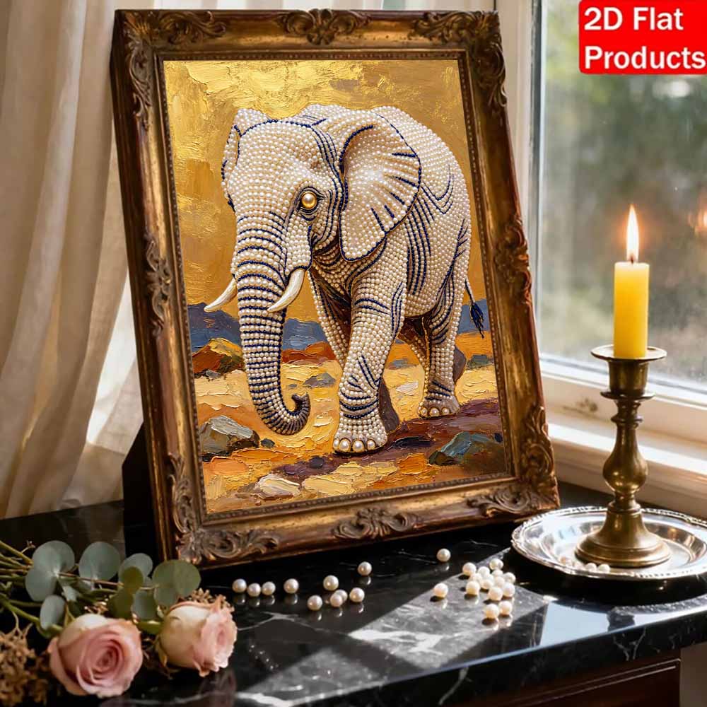 DIY Pearl Bead Art Canvas Elephant Pattern Frameless Creative Craft Painting Kit for Relaxing Home Wall Decoration