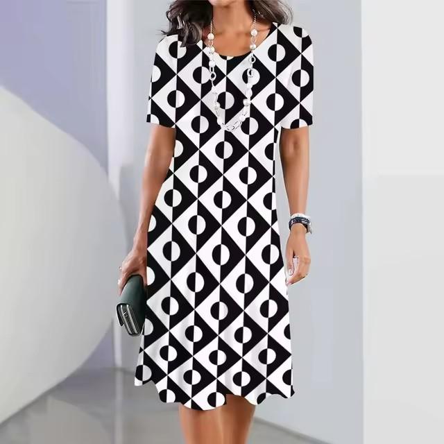 women 3d print short sleeve midi dress plus size holiday beach dresses