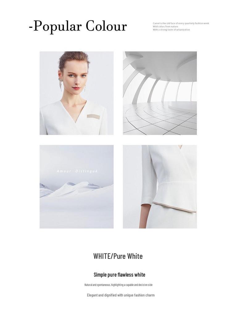 Formal Pleated V-Neck Slim Dress for Beauty Salon Receptionist