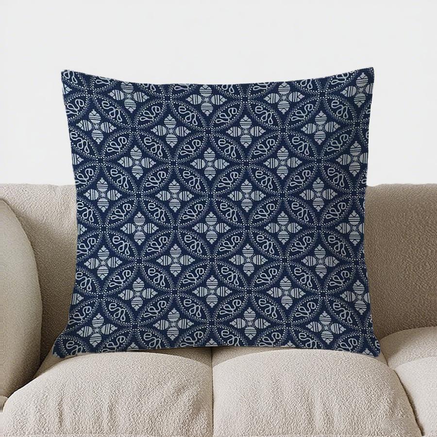 Blue  White Floral Mandala Pattern Doublesided Printed Pillow Cover Short Plush Suitable Living Room Sofas Throw Cushion Cover