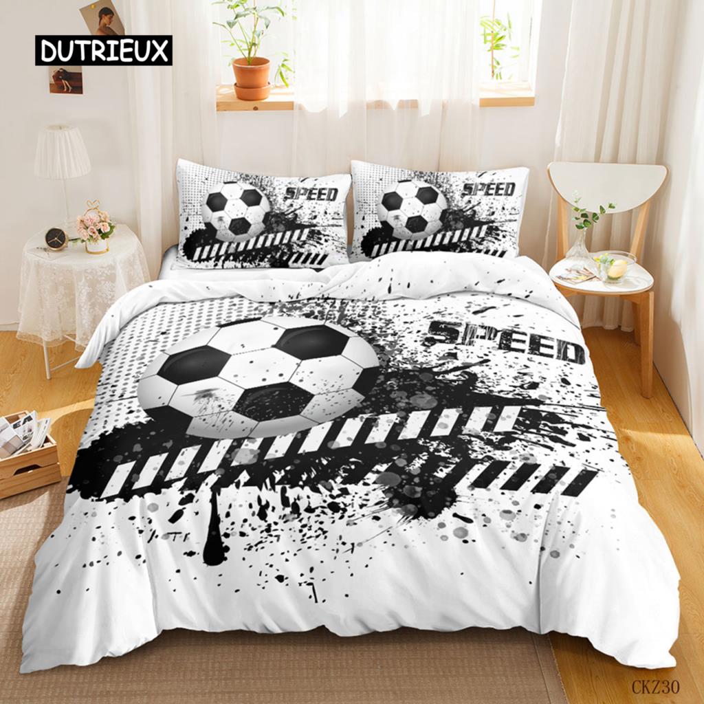 Soccer Duvet Cover Set for Kids Girls Teens Sports Theme Breathable Twin Polyester Quilt Cover