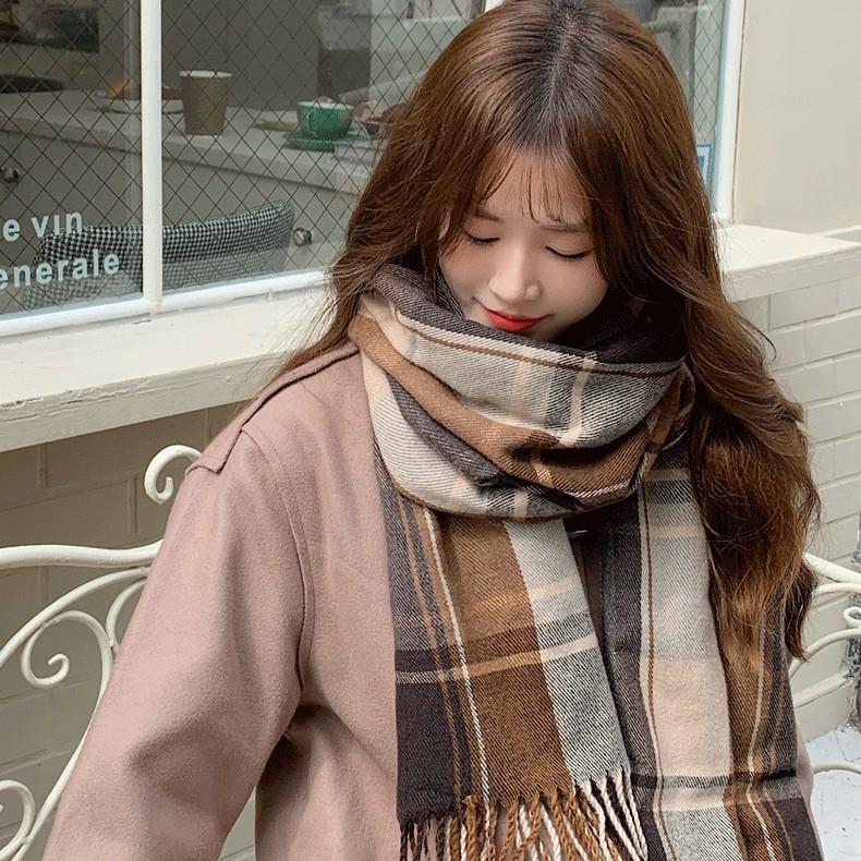 Brown British plaid fringed scarf women's winter Korean version imitation cashmere thickened shawl versatile warm scarf men's trend