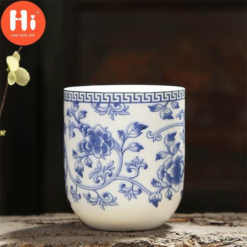 Hi 170ml Porcelain Tea Cup Ceramic Coffee Cup Handmade Water Cup Office Drinkware Blue White