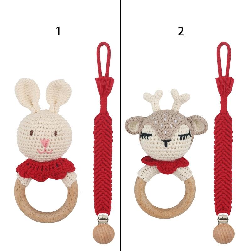Pacifier Holder Teething Toy Set for Infant for Play Cartoon Crochet Cute Shower Gift Newborn Gift Nursing Pendant Toy