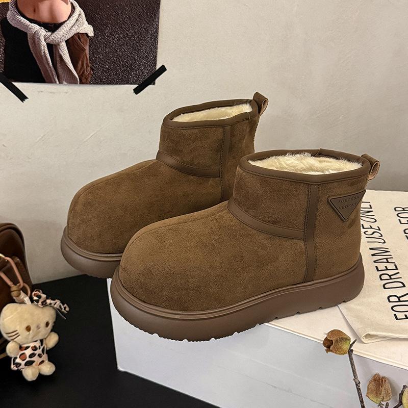 Fur Integrated Thick-soled Big-headed Snow Boots Women's 2025 New Winter Velvet Thickened Warm Snow Cotton Shoes Women