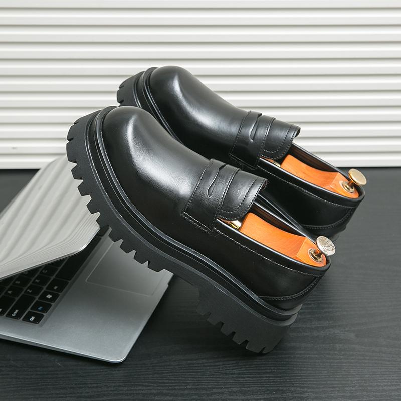 New Classic Thick Bottom Men's Leather Shoes Dress Shoes Casual Korea Style Gentleman Office Oxford Shoes Frosted Genuine Loafer