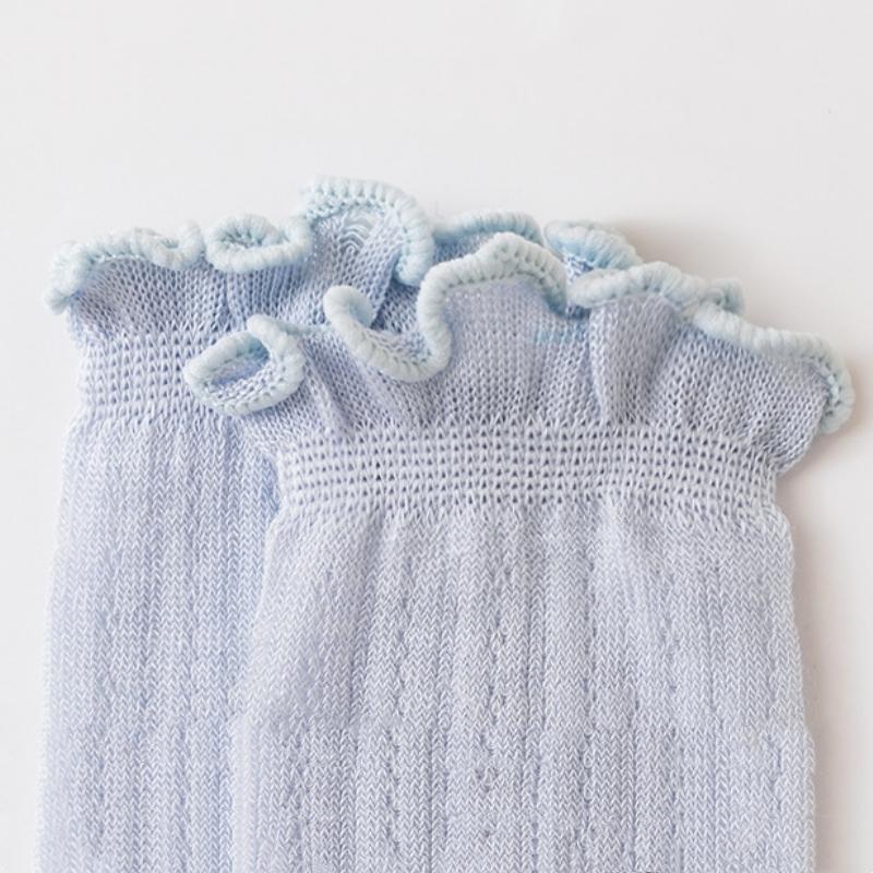 Baby Girls Socks Summer Breathable Mesh Ruffle Trim Long Baby Socks Solid Color Anti-Mosquito Socks for Toddler Infants
