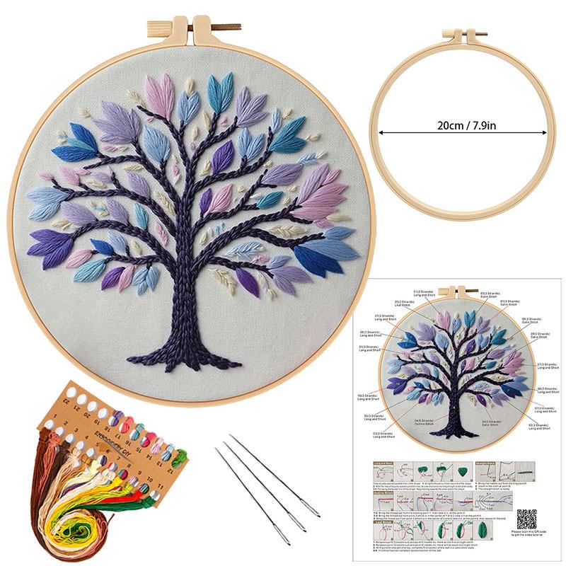 New Handmade Embroidery Diy Material Package, Colored Trees, Three Trees, Fabric Needle And Thread Set.