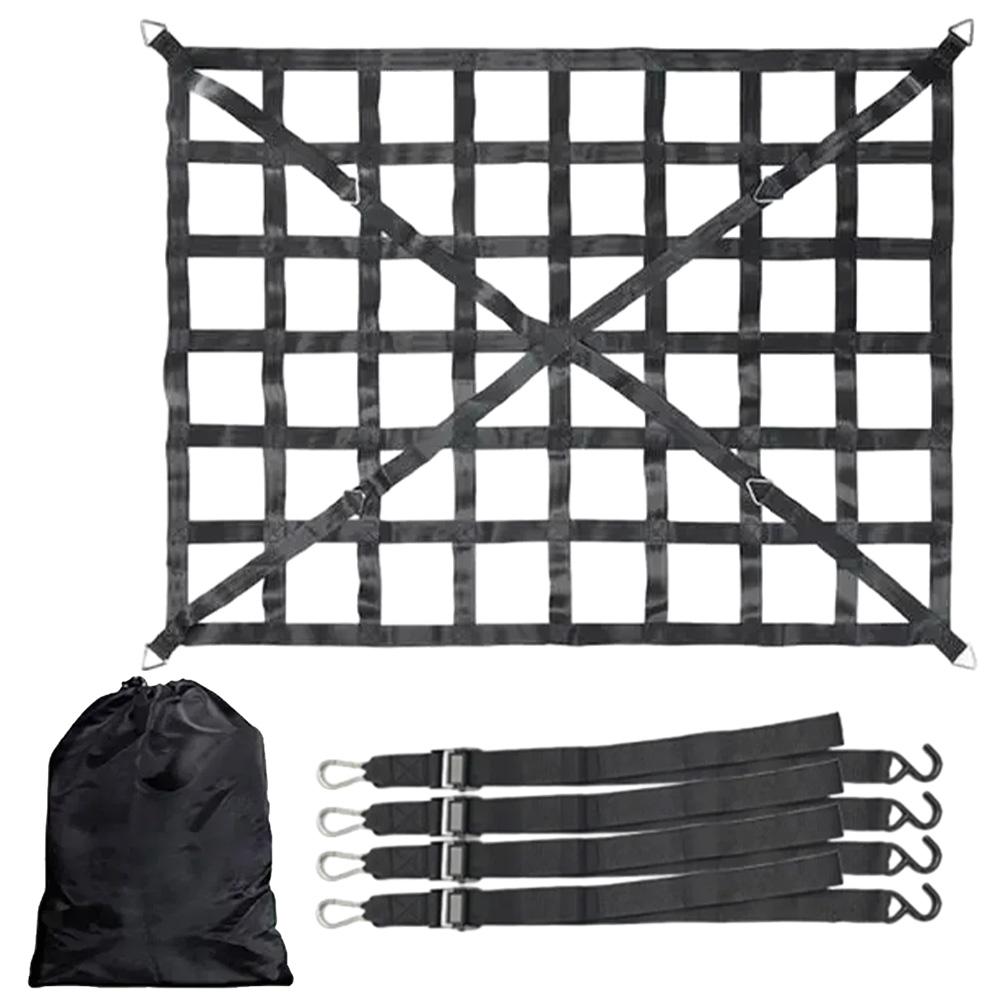 1set Heavy Cargo Net for Truck Bed Polyester Mesh with 4 Adjustment Straps and 1 Storage Bag For Most Pickup Truck Tailers