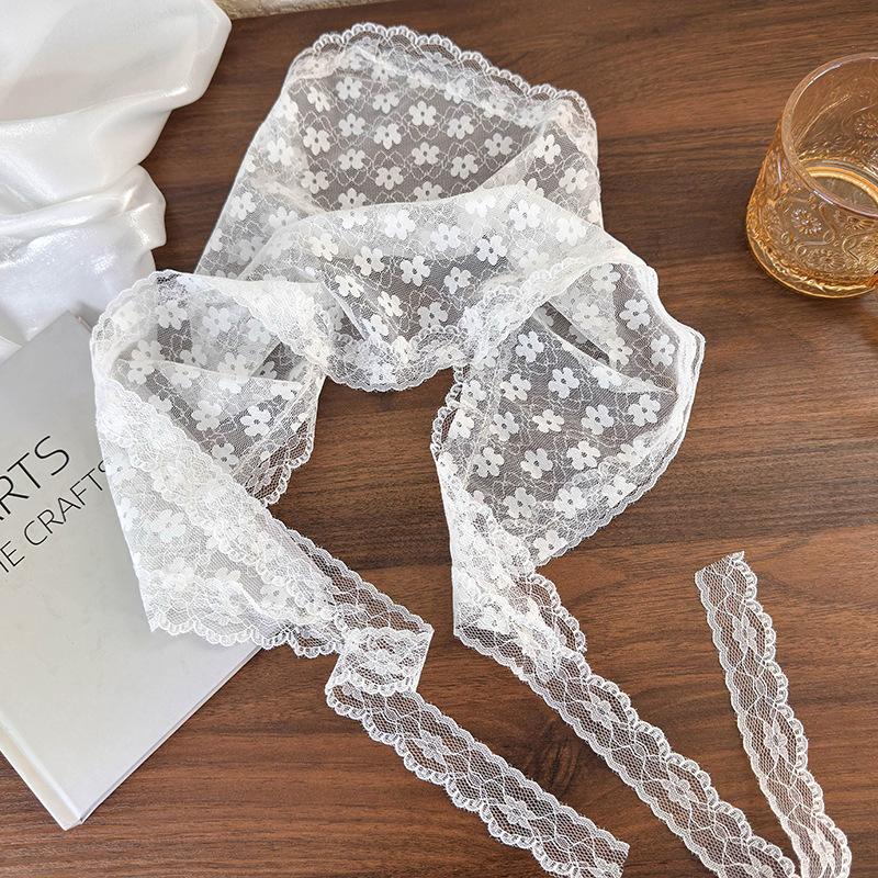 Summer Lace Headscarf Women Flower Embroidered Triangle Scarf Hair Band Sweet White Turban Headband Headwarp Hair Accessories